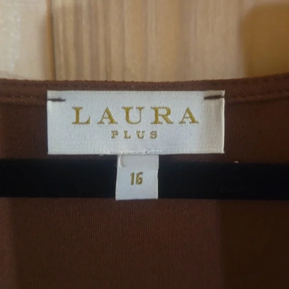 Size 16 Laura Plus Brown Polka Dot Sleeveless dress - Picture 3 of 6